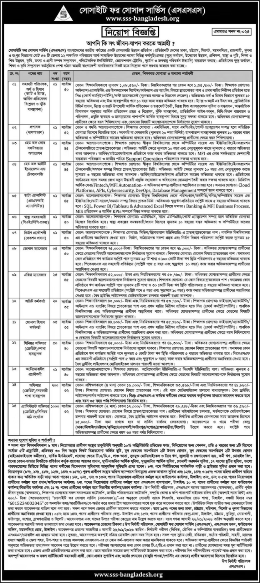 এসএসএস এনজিও নিয়োগ